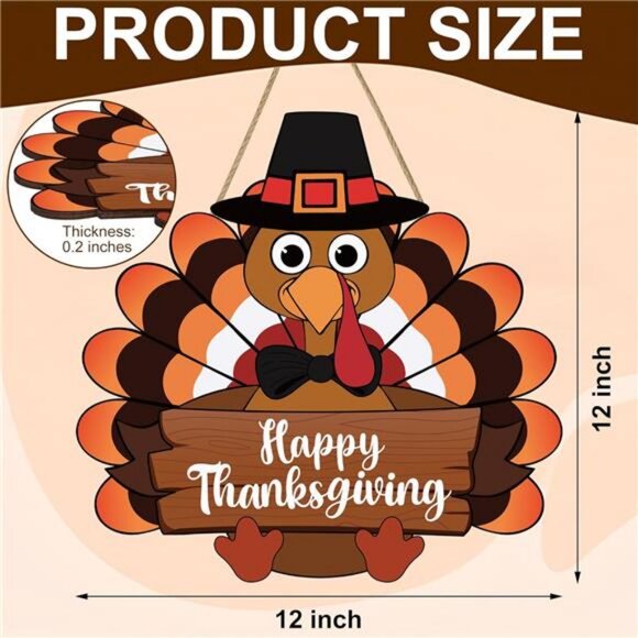 Thanksgiving Turkey Door Sign Happy Thanksgiving Wooden Front Doors Hanger - Picture 3 of 8